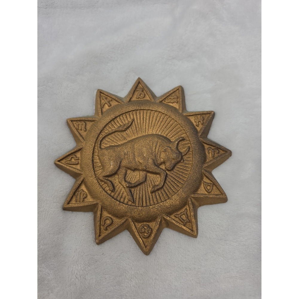 Vintage 60s/70s Aries Zodiac Within a Sunburst Wall Plaque~Gold Astrology